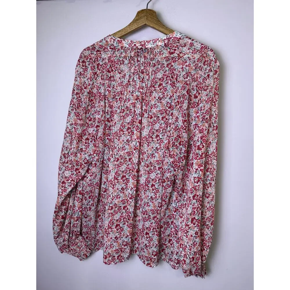 Torrid Floral Button Front Blouse Pink Red Long Sleeve Peasant Top Size 2XL - Picture 3 of 3
